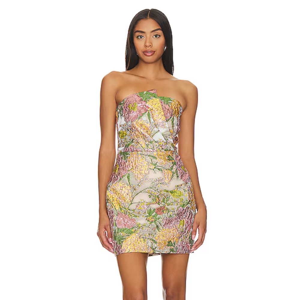 Elliatt Strapless Dress with Pink and Yellow Floral Design